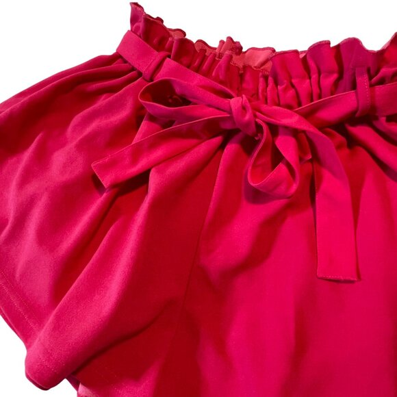 Women's High-Waisted Paper bag Shorts With Belt Bright Pink Large - Picture 1 of 9